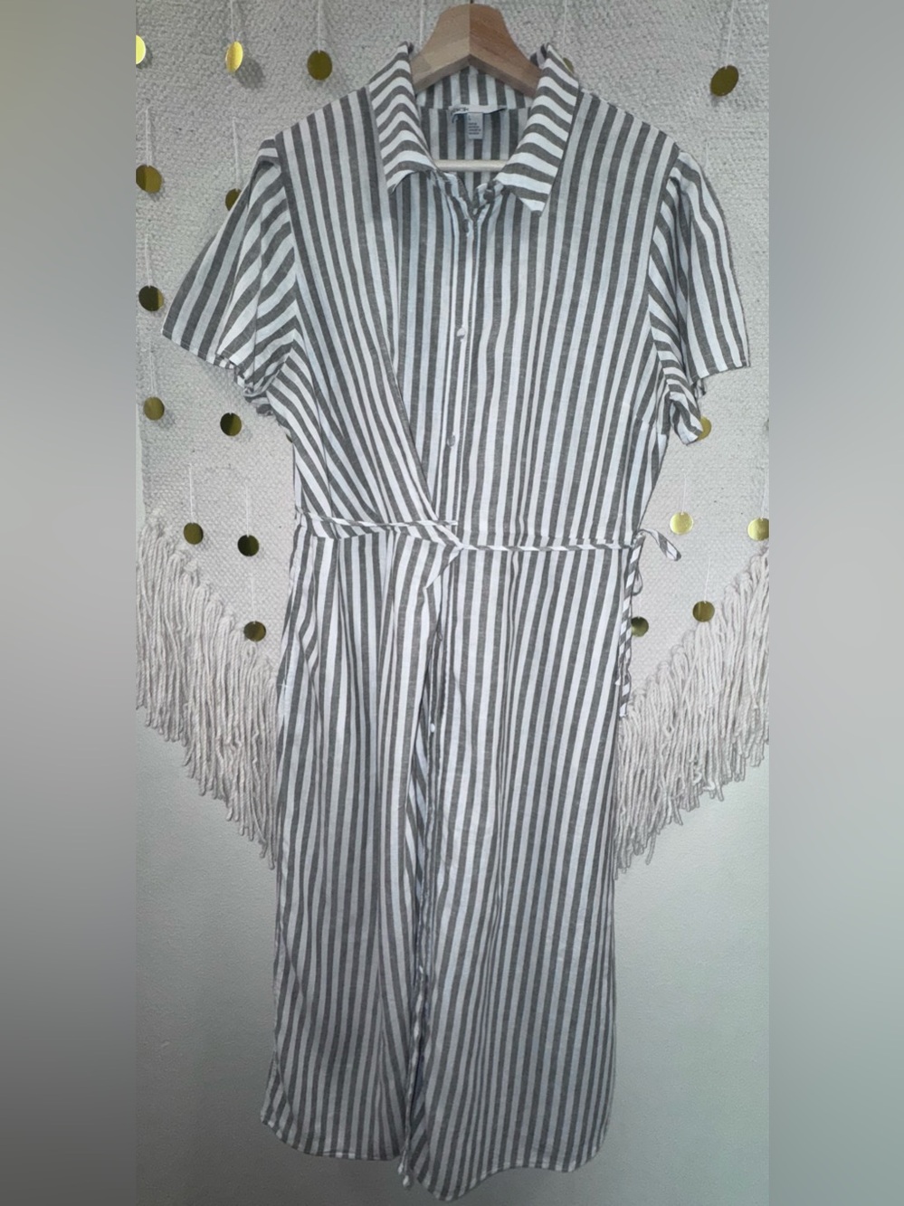 Nordstrom Rack Linen Blend Striped Shirt Dress with Tie Waist